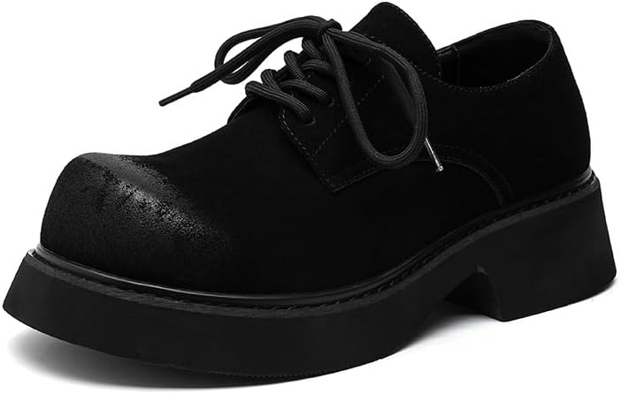 

Мужские оксфорды из замшевой кожи с массивным носком, высокой платформой, повседневные, удобные, британского стиля, с круглым широким носком, с приподнятым каблуком-блоком, деловые офисные туфли Oxngeos, черный