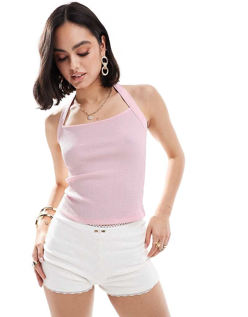 

Светло-розовый топ с воротником-бретелькой ASOS DESIGN