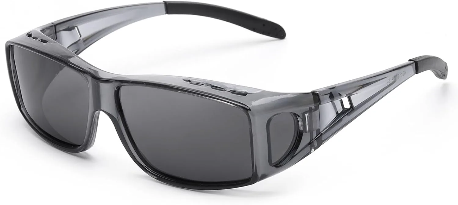 

Солнцезащитные очки для мужчин и женщин, надеваемые поверх очков, поляризованные, с защитой от УФ-излучения UV400, облегающего кроя Thryvox, A02 Grey Frame/Grey Lens