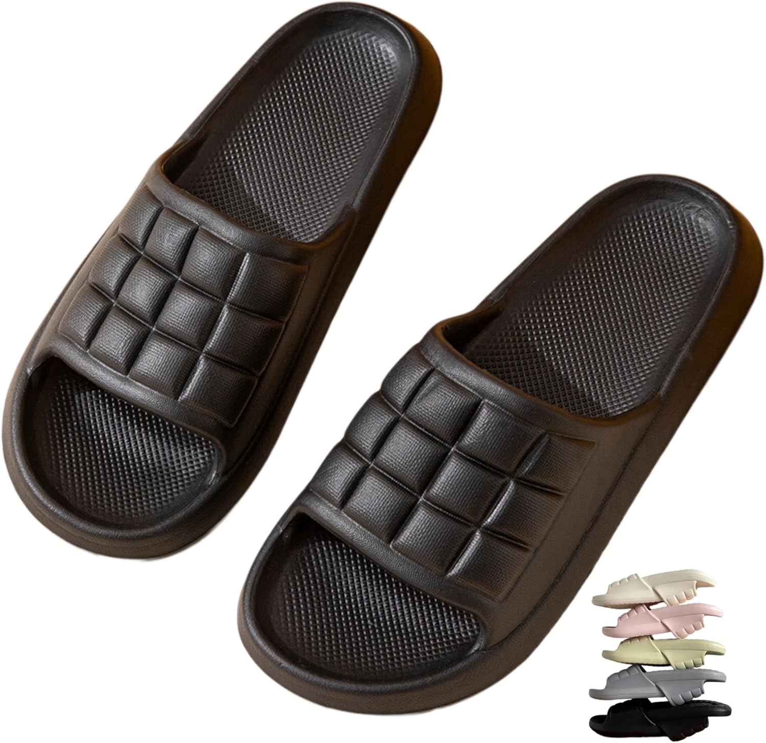 

Iwhgrmp Клетчатые домашние тапочки для женщин Мужчины Туфли для душа в помещении Летняя ванная Пляжная горка Сандалии с нескользящей толстой подошвой, черный