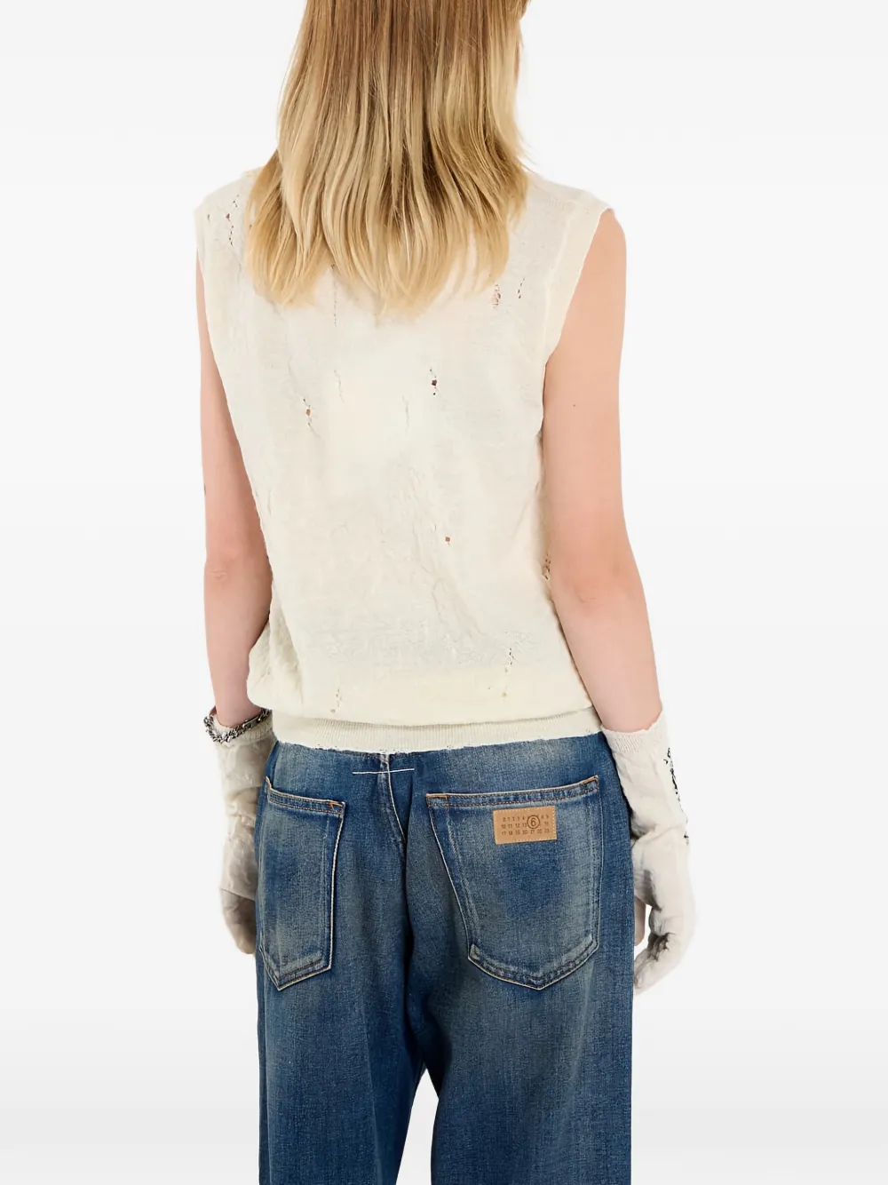 Вязаный жилет с потертостями и логотипом Numeric Mm6 Maison Margiela, нейтральный — фото 3