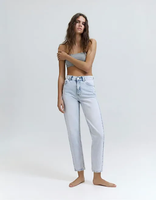 

Голубые джинсы с завышенной талией Pull&Bear