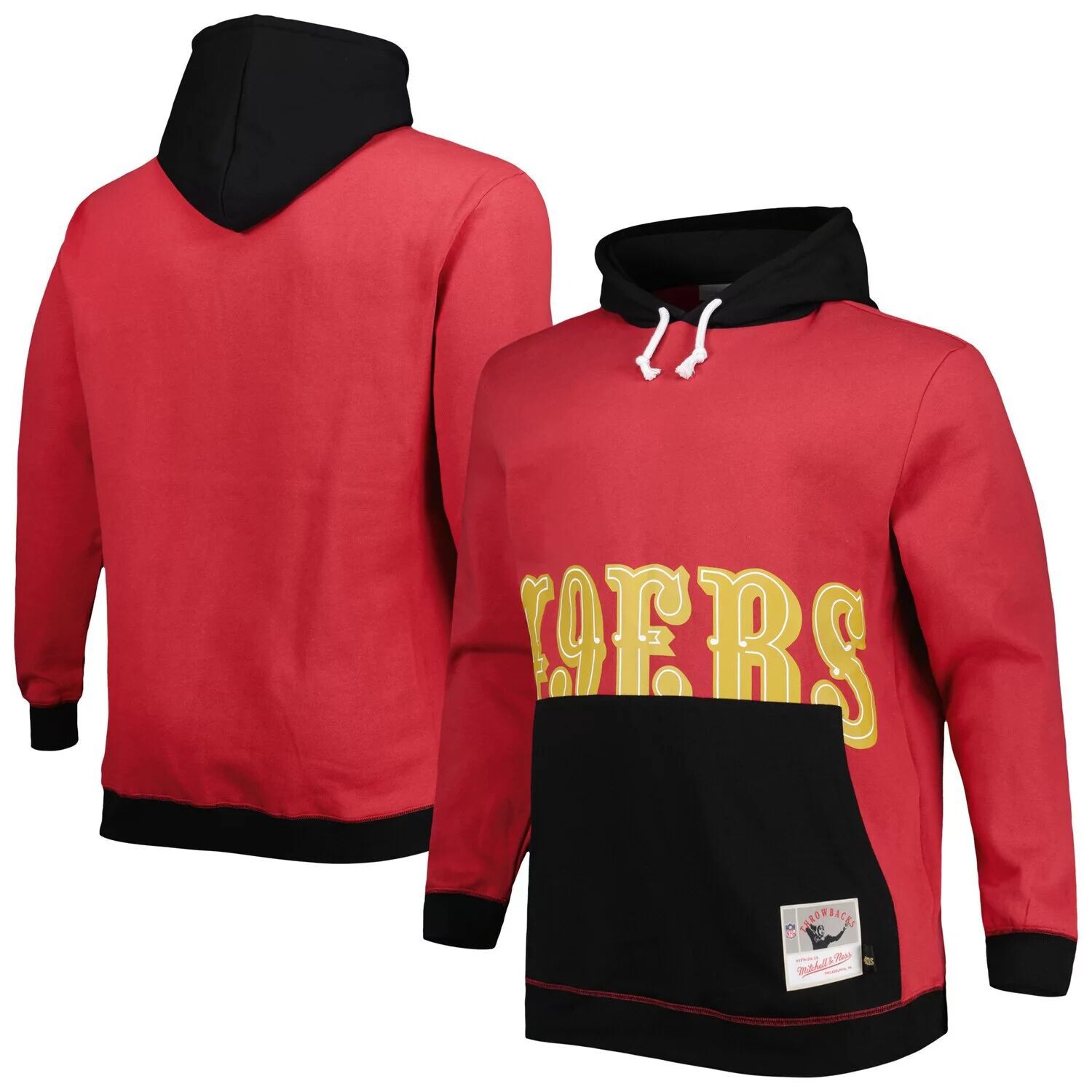 

Мужской пуловер с капюшоном Mitchell & Ness Scarlet/черный San Francisco 49ers Big & Tall Big Face