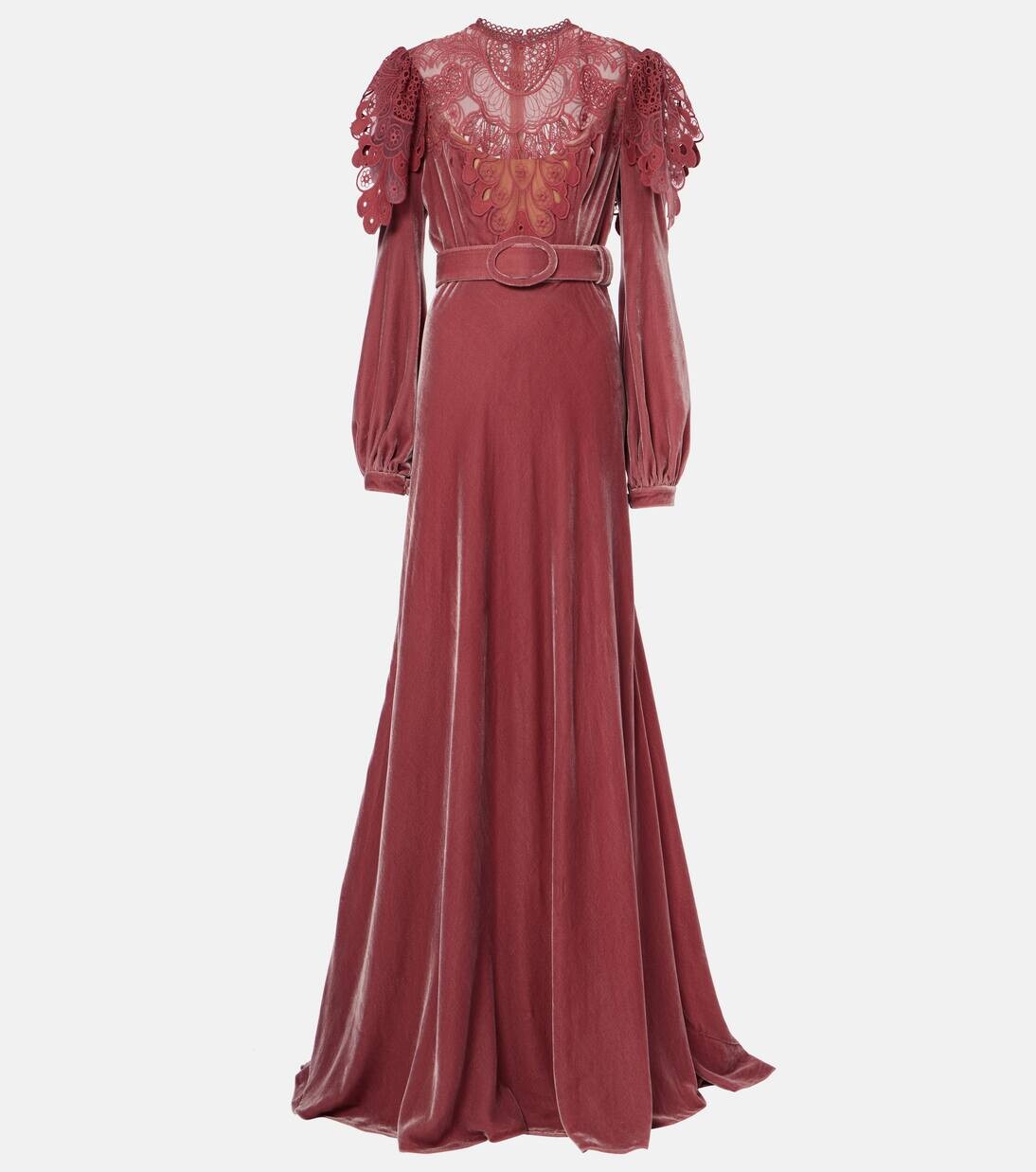 

Платье Ashley из бархата с кружевной отделкой Costarellos, цвет vintage rose 1860