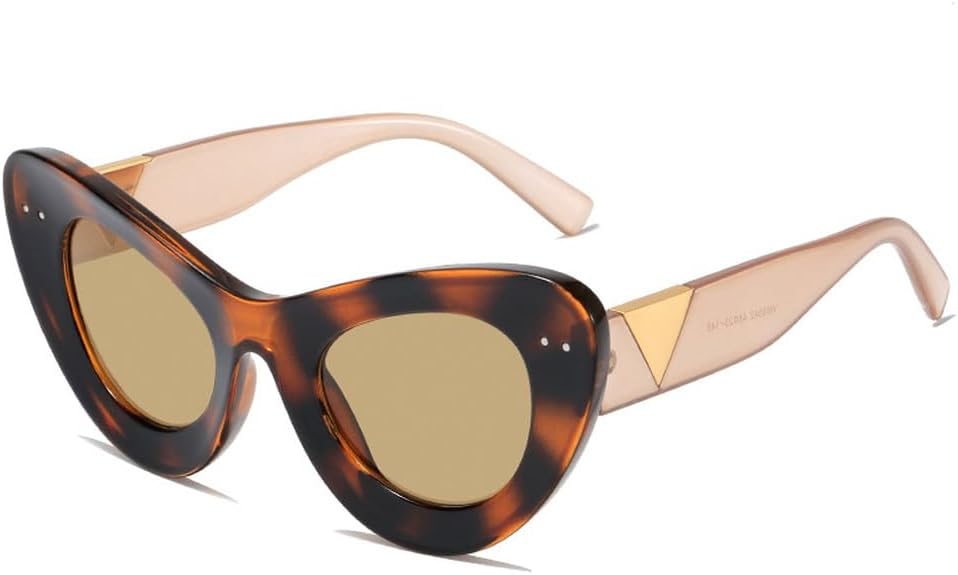 

Ретро-солнцезащитные очки «кошачий глаз» для женщин, модные очки с заклепками, прозрачные линзы, мужские солнцезащитные очки в тренде, защита от ультрафиолета UV400 TKKTLLT, Amber Champagne Tea