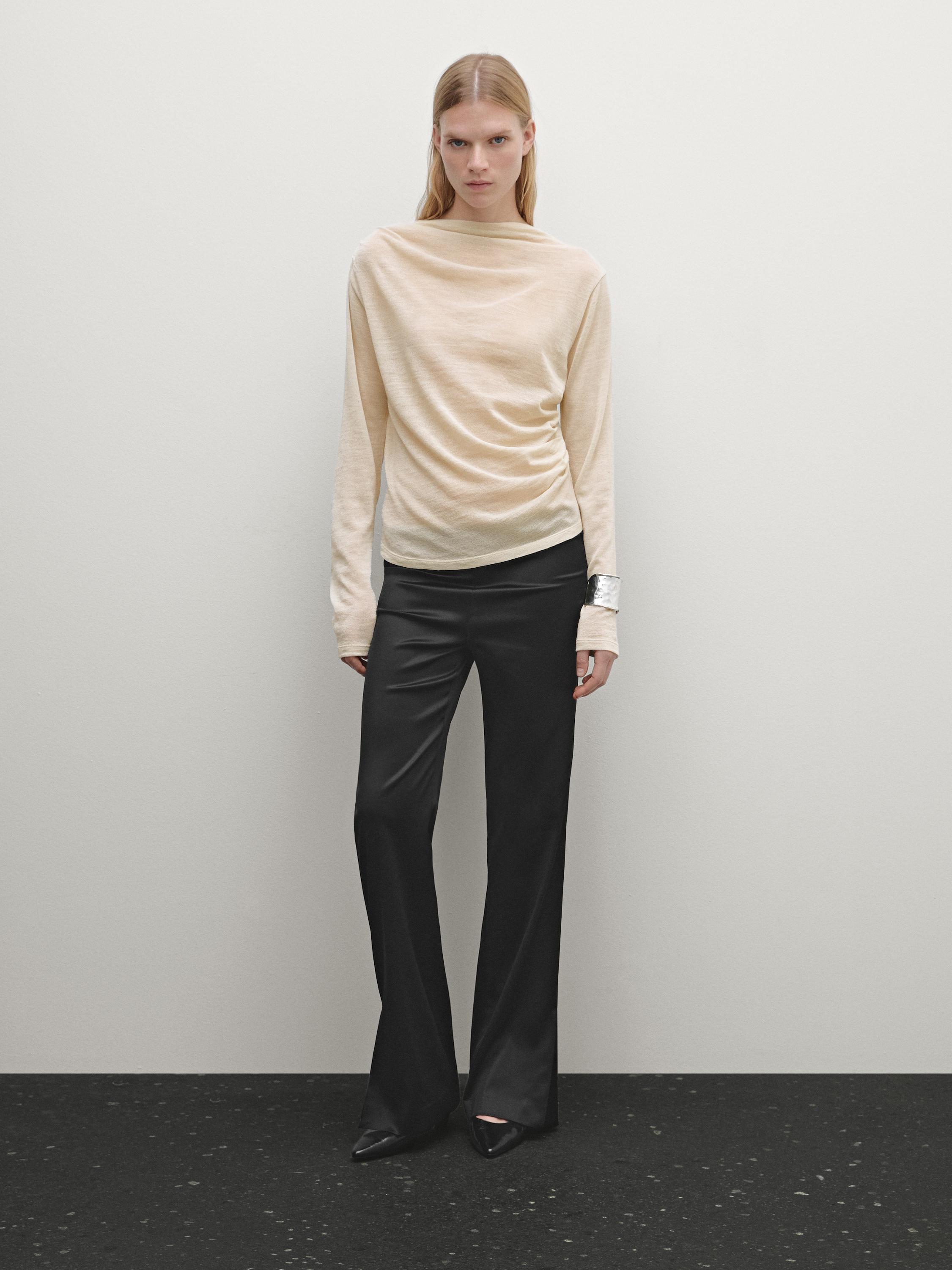 

Футболка из смесовой шерсти с присборенными деталями Massimo Dutti, бежевый