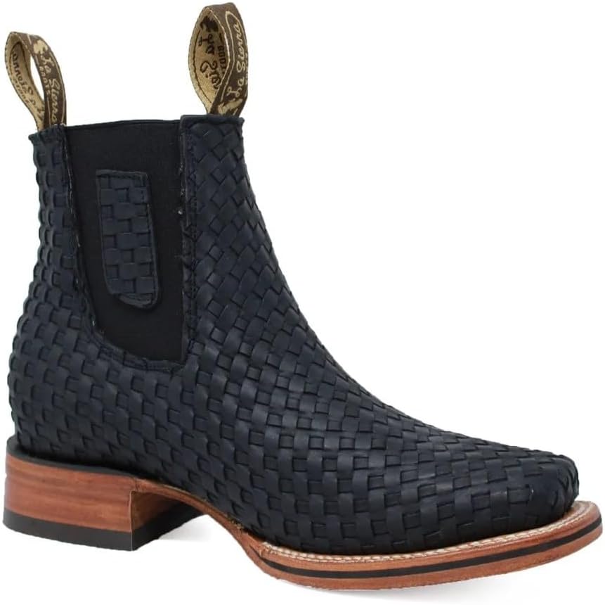 

Мужские настоящие кожаные ковбойские ботинки Petatillo с короткой голенью, квадратным носком и западным стилем - черные Generic