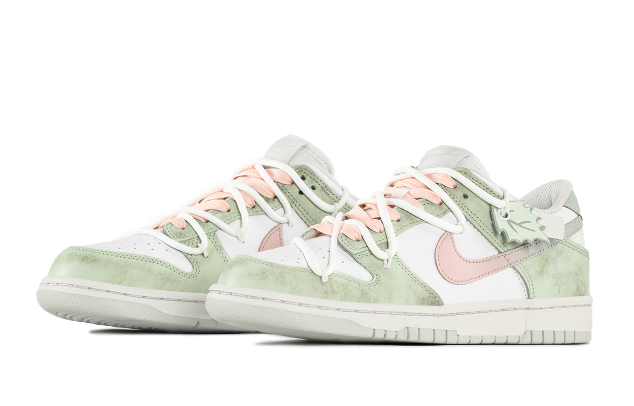 Детские кроссовки для скейтбординга Dunk Cyan Cherry Blossom с нескользящей подошвой и износостойкими элементами. Подростки. Nike, зеленый/розовый — фото 3