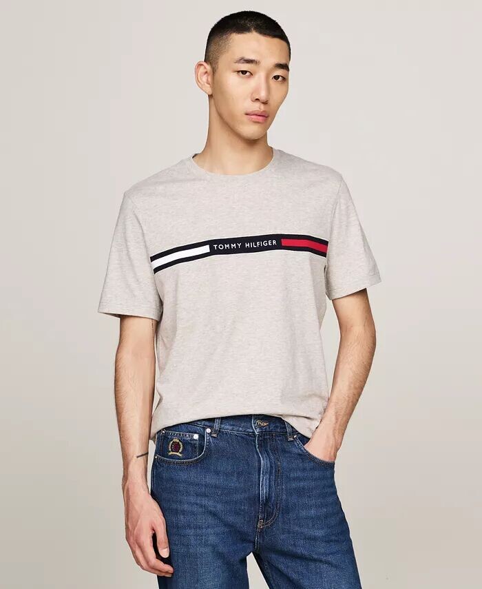 

Мужская футболка с коротким рукавом и вставкой на груди с логотипом Tommy Hilfiger, коричневый