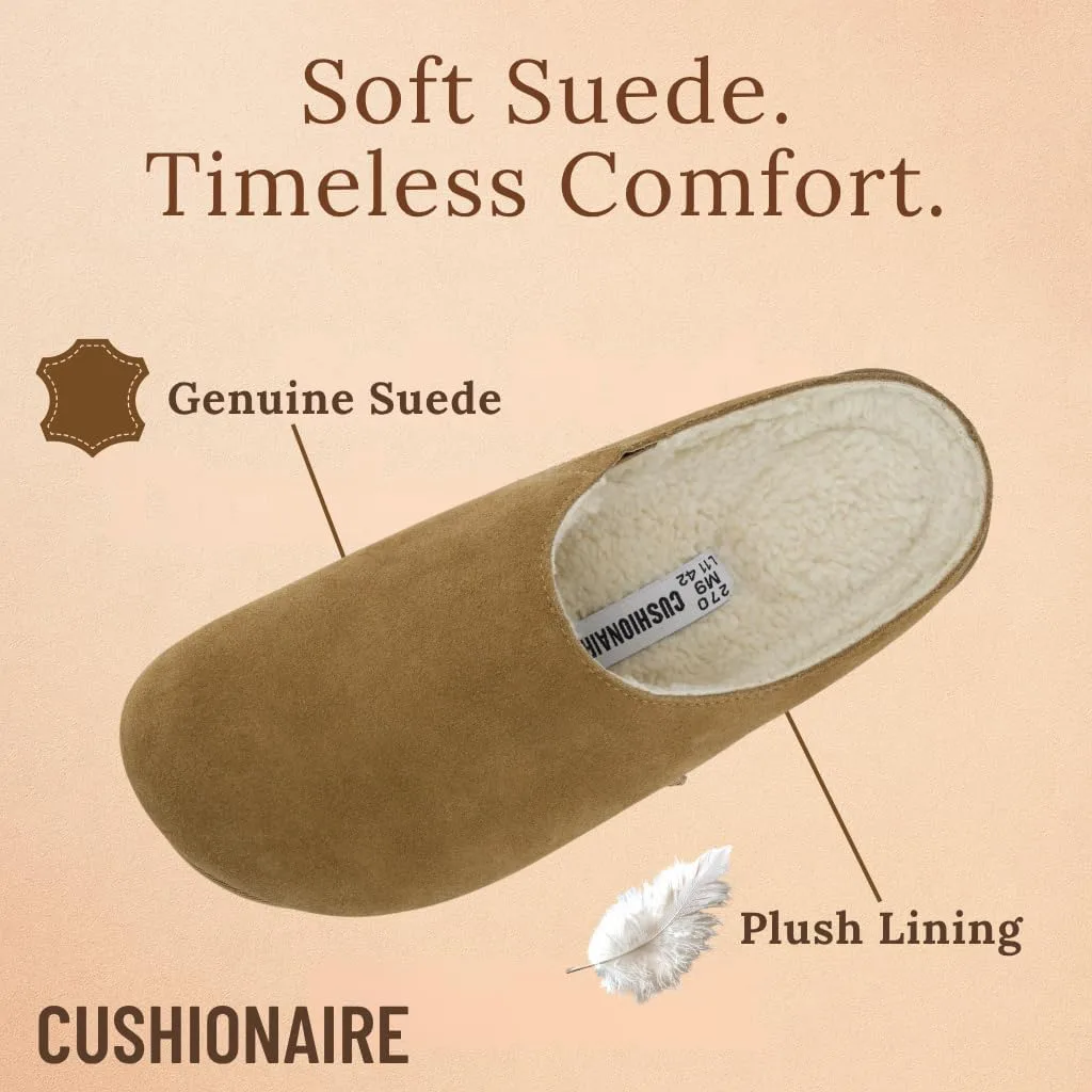 Мужские тапочки CUSHIONAIRE Heath из настоящей замши - уютные домашние сабо с искусственным мехом и ортопедической подошвой с эффектом памяти, для дома и улицы, коричневый — фото 4