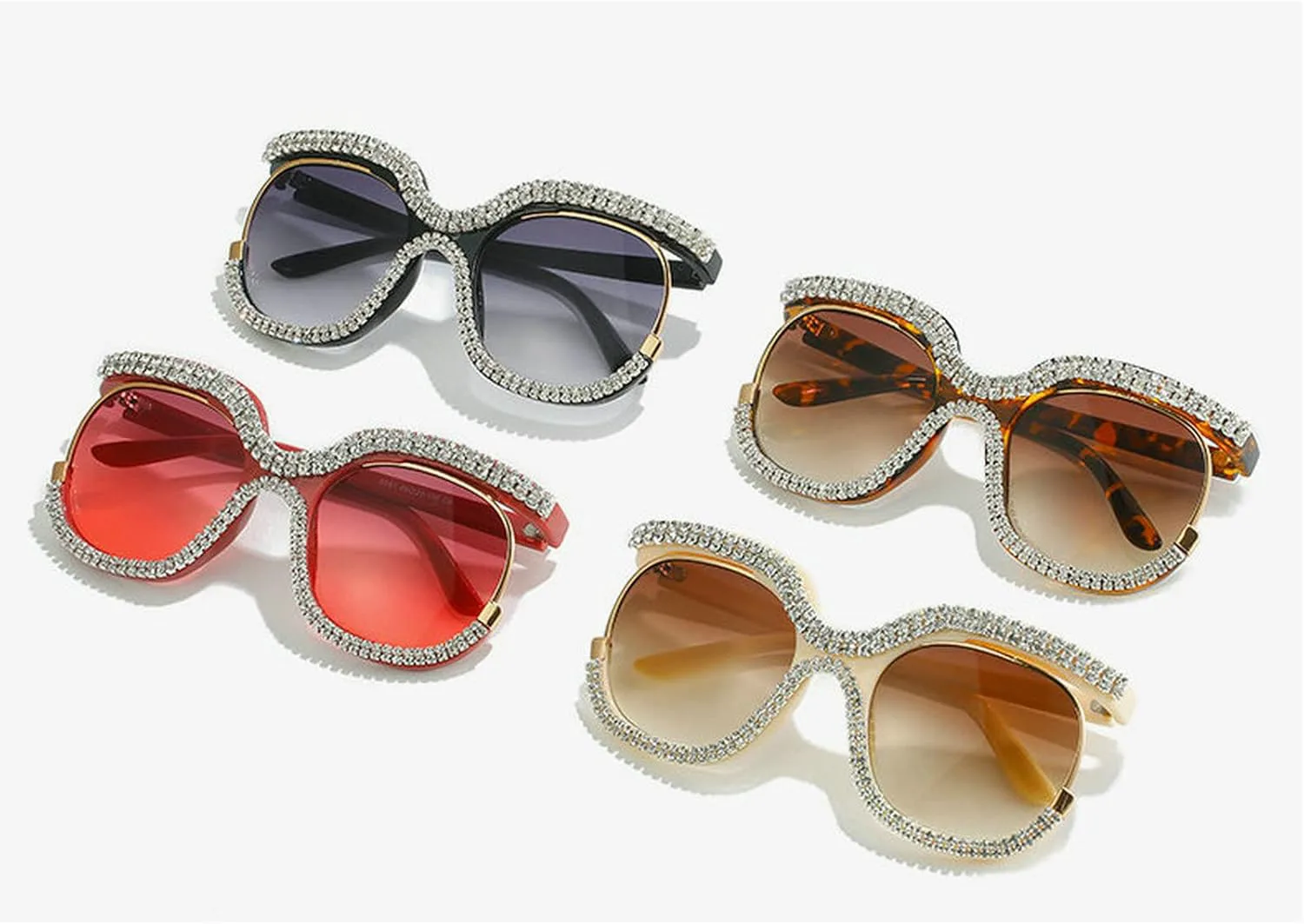 

Солнцезащитные очки COTIA Square Diamond для женщин, классические, большие, в стиле панк, с кристаллами и стразами, защита от ультрафиолета UV400, Leopard