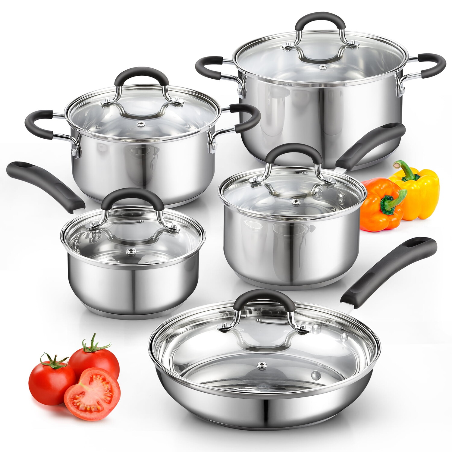

Наборы кастрюль и сковородок Cook N Home 10 предметов, серебристый
