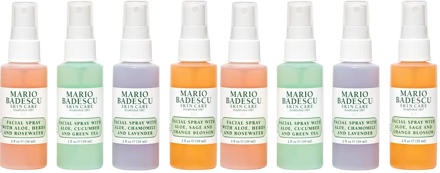 Коллекция спреев для лица Mario Badescu с розовой водой, огурцом, лавандой и цветком апельсина: многофункциональный охлаждающий и увлажняющий спрей для всех типов кожи, придающий коже сияние. 59 мл (8 шт.), Green