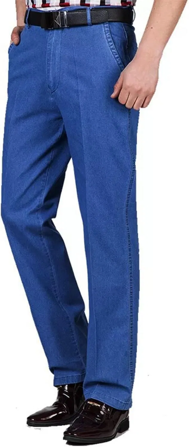 Джинсы прямые, свободные, Men's High-Waisted Loose Stretch Jeans, Light Blue