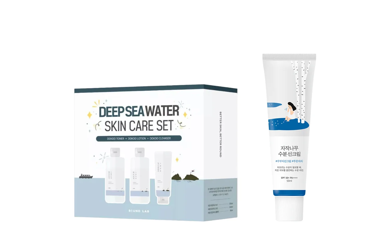 ROUND LAB Набор для ухода за кожей унисекс, 200ml Water+200ml Lotion+50ml Whitening Sun Protection Cream — фото 2