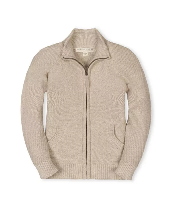 

Органический свитер с длинными рукавами, застежкой-молнией и воротником-стойкой реглан - для малышей и взрослых. Hope & Henry, коричневый