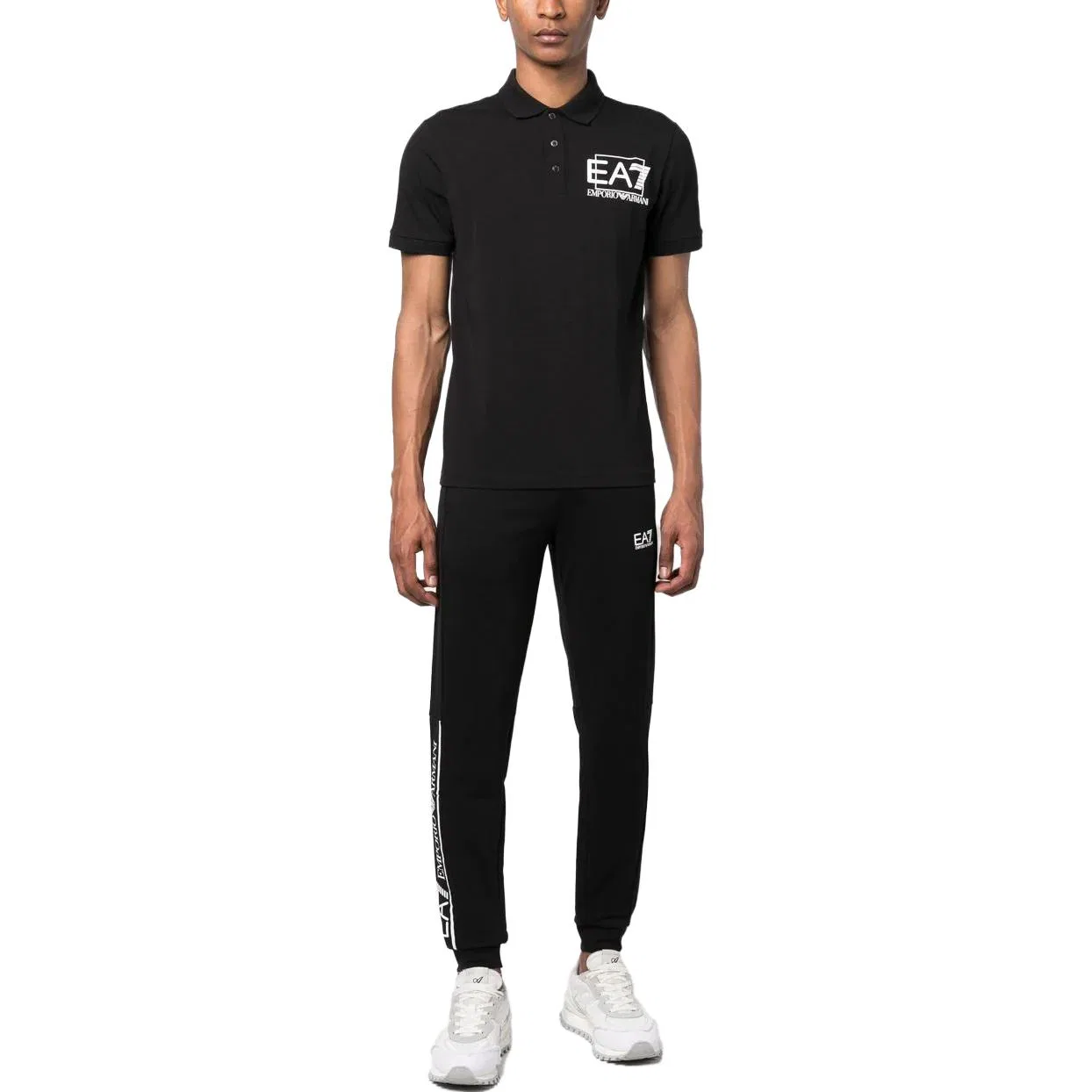 Брюки спортивные EA7 трикотажные мужские черные умеренные с манжетами EMPORIO ARMANI, Black — фото 3