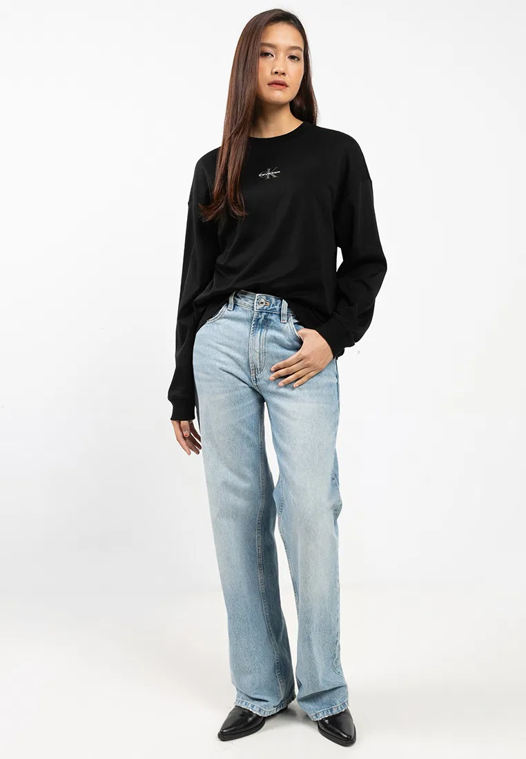 Футболка с длинным рукавом, оверсайз, Calvin Klein Jeans, черный — фото 4