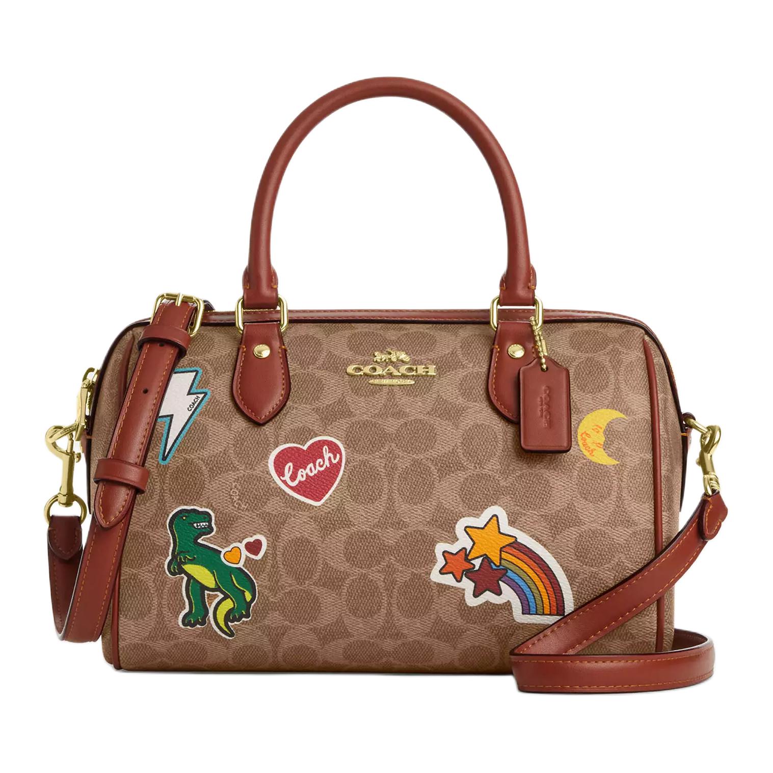 

COACH Сумка через плечо Rowan из прорезиненной ткани среднего размера женская бежевая разноцветная