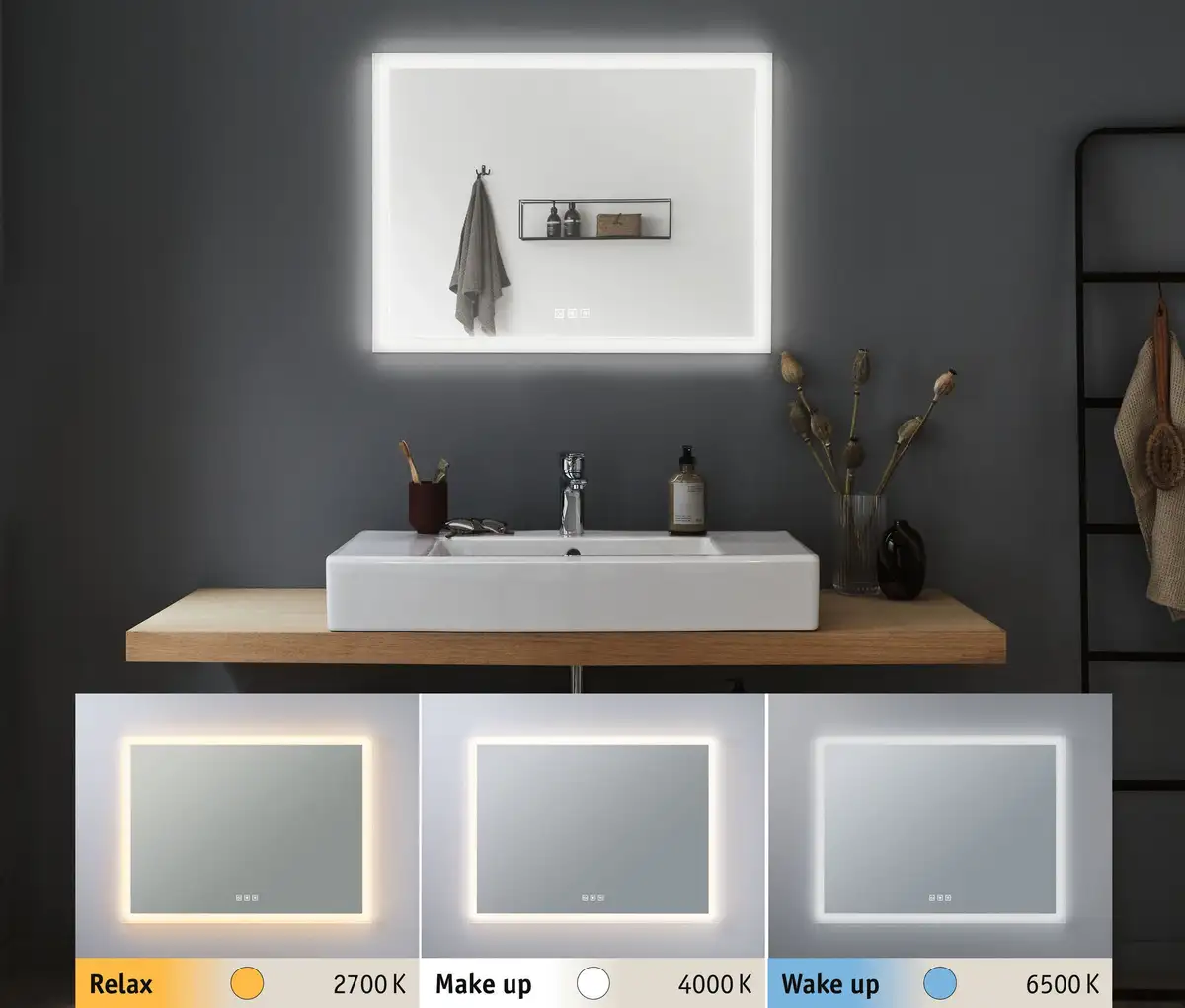

Косметическое зеркало Paulmann "HomeSpa Mirra", (1 шт.), со встроенной функцией подогрева 60х80х3 см, белый