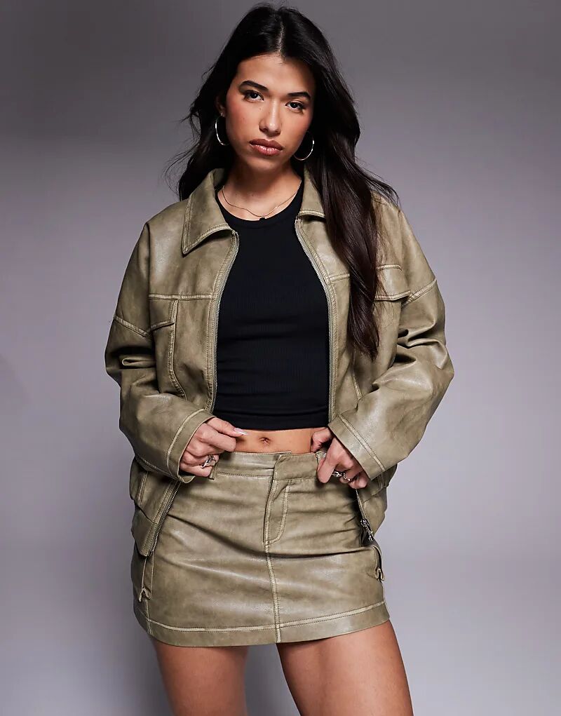 

Пиджак Princess Polly Tanza из искусственной кожи с большими карманами цвета светло-хаки