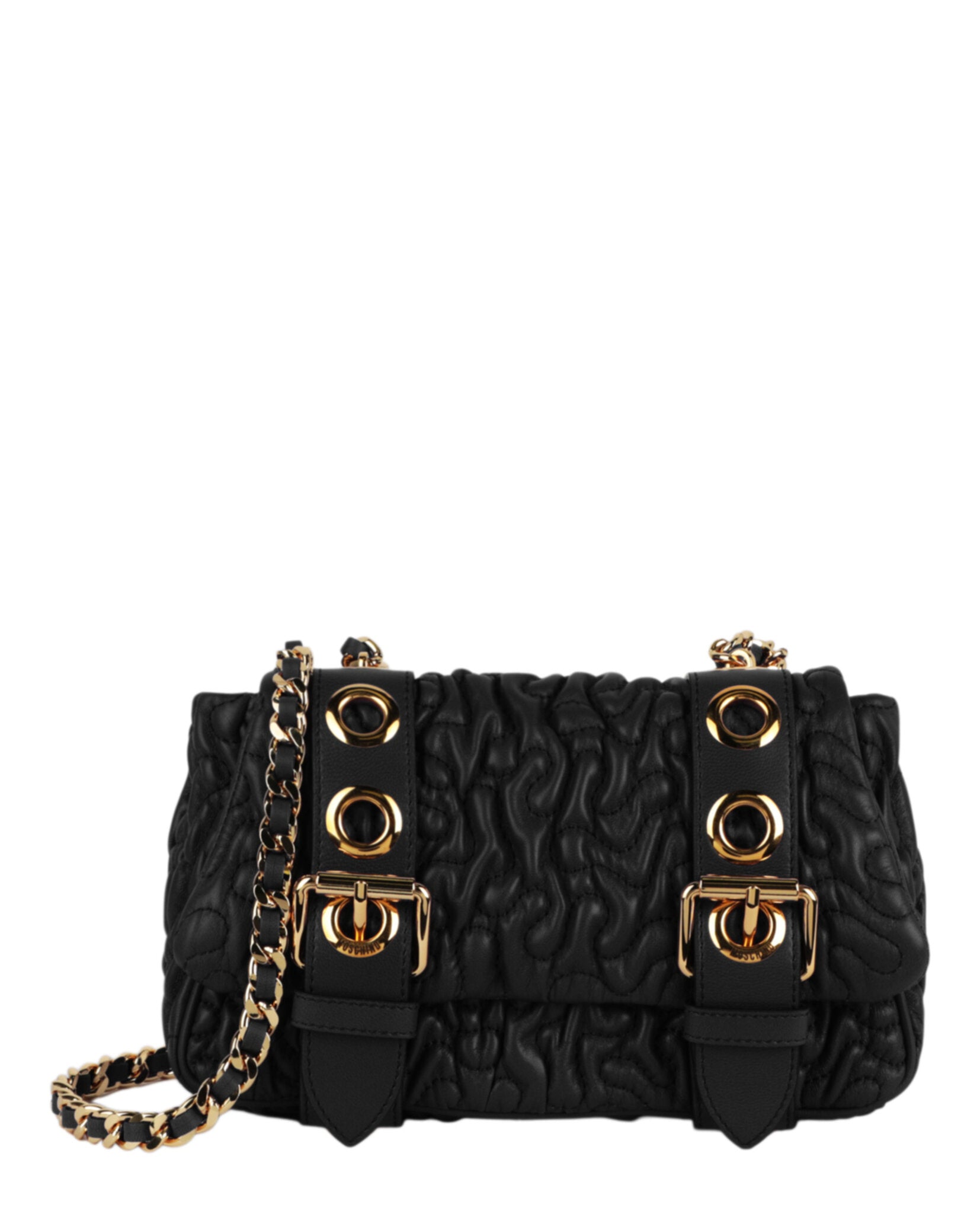 

Стеганая сумка через плечо с рваной цепочкой Moschino, черный