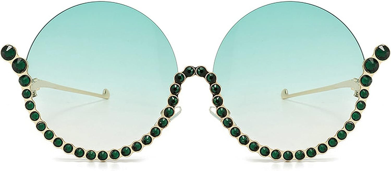 

Винтажные круглые солнцезащитные очки в полуободковой оправе с кристаллами для женщин, роскошные солнцезащитные очки со стразами, бриллиантовые очки для вечеринок mincl, Green