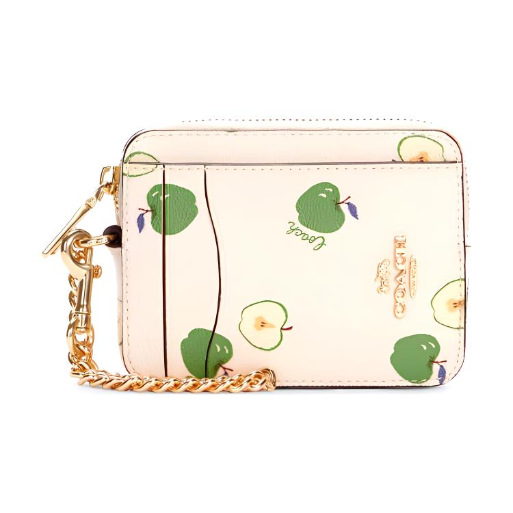 

COACH Чехол для карт из холста с кожаным держателем для карт, мини-держатель для карт для женщин с меловым белым принтом