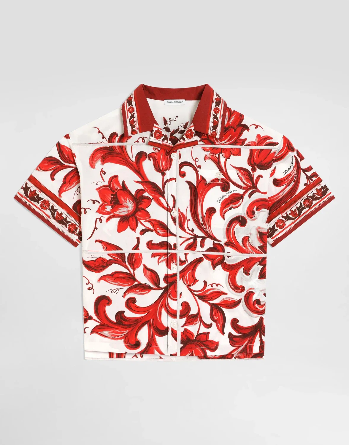 Рубашка гавайская из поплина с маскарадным принтом DOLCE & GABBANA, красный