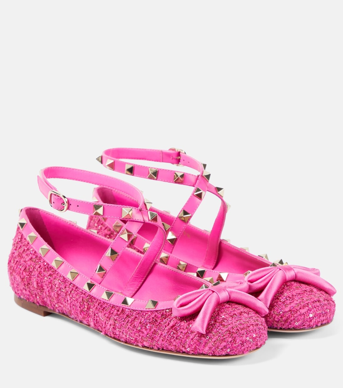 Балетки букле rockstud с кожаной отделкой Valentino Garavani, розовый