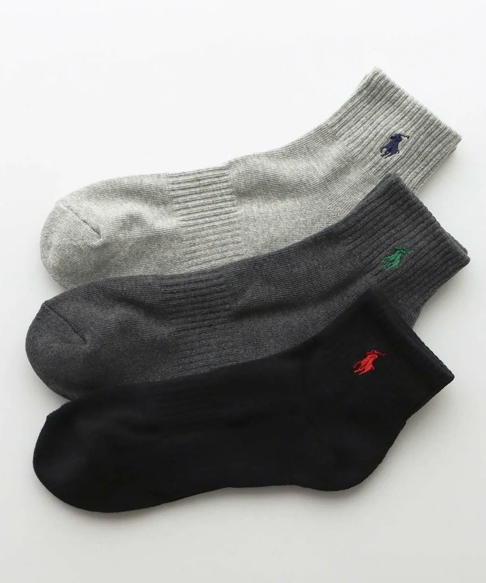 Комплект из 3 коротких носков с ворсистой подошвой и поддержкой свода стопы. Polo Ralph Lauren, 10. Gray, charcoal, black