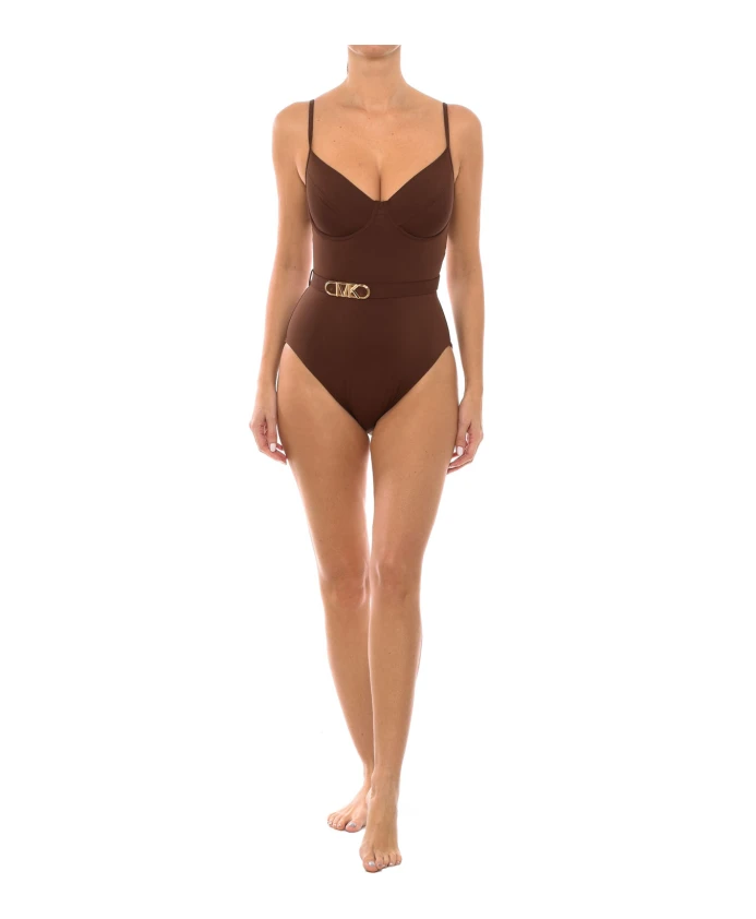 

Сплошной купальник с поясом с логотипом Michael Kors, коричневый