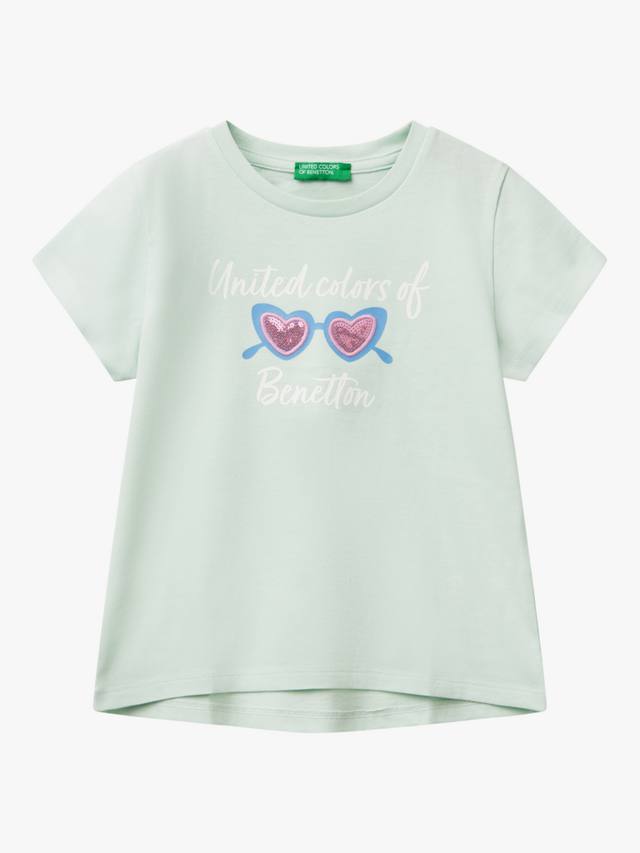 

Детская футболка с пайетками и принтом солнцезащитных очков Benetton, Teal Green