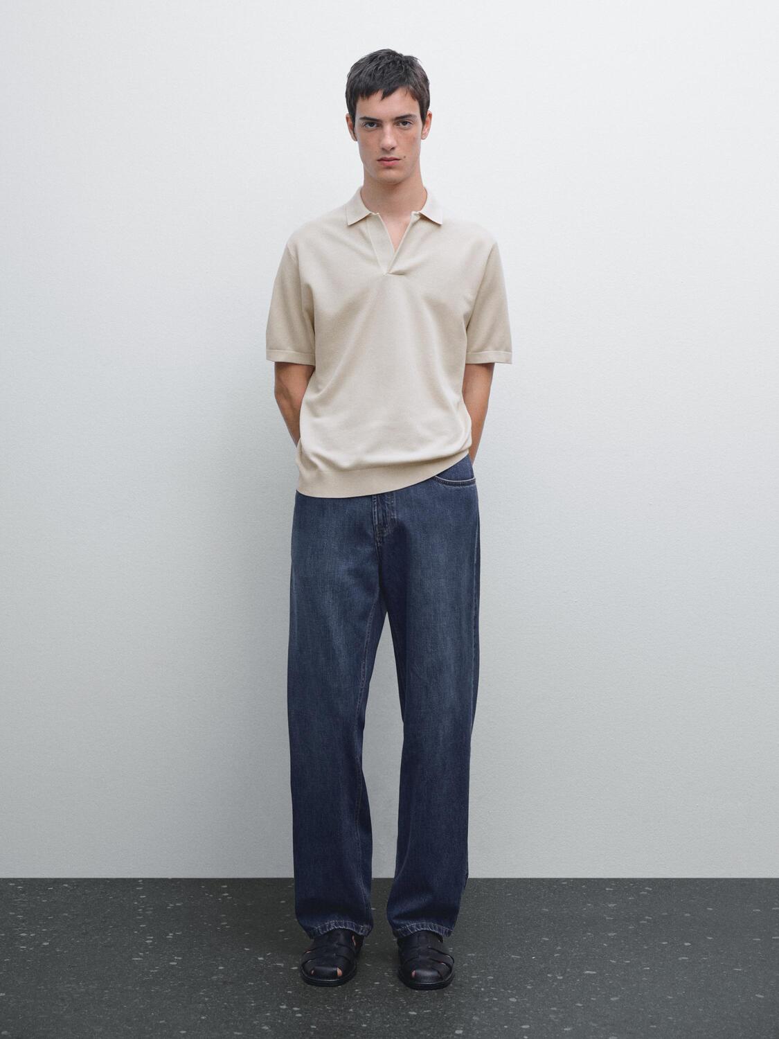 

Трикотажная рубашка-поло с V-образным вырезом Massimo Dutti, Stone