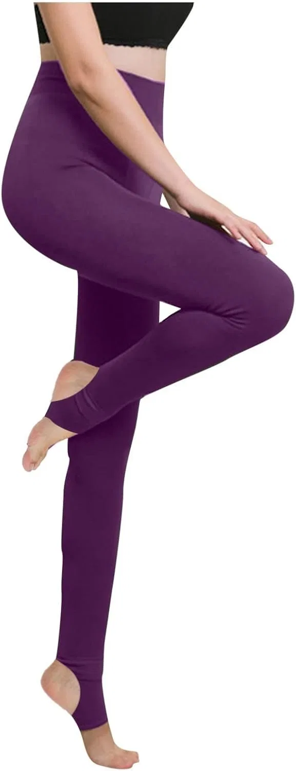 Леггинсы с стременами женские высокие, флис, контроль живота, M006- Purple