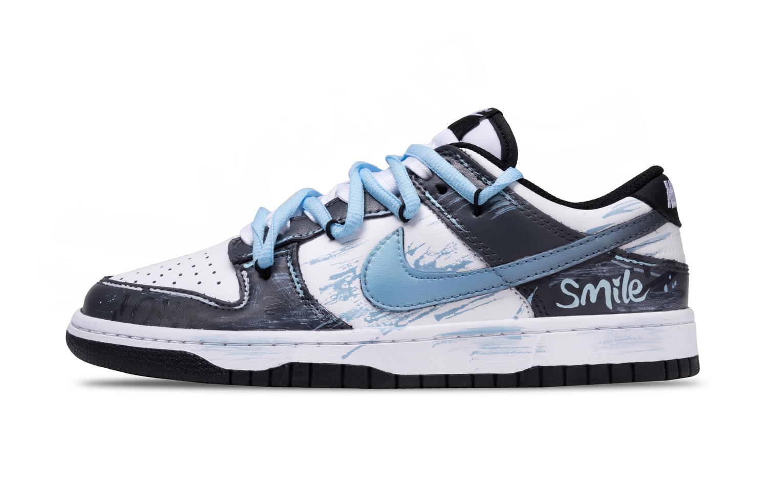 

Кроссовки для скейтборда Dunk Smile Graffiti устойчивые к истиранию низкие унисекс black blue white Nike, черный синий белый