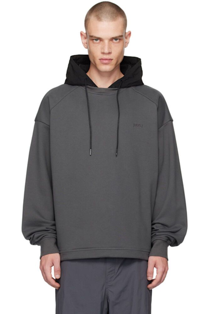 

Толстовка с капюшоном из черно-серых панелей Juun.J