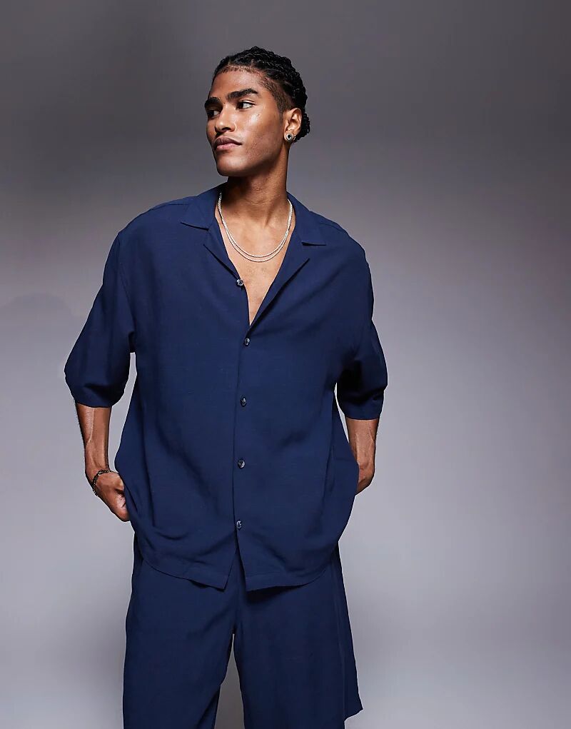 

Рубашка свободного кроя Revere от ASOS DESIGN темно-синего цвета