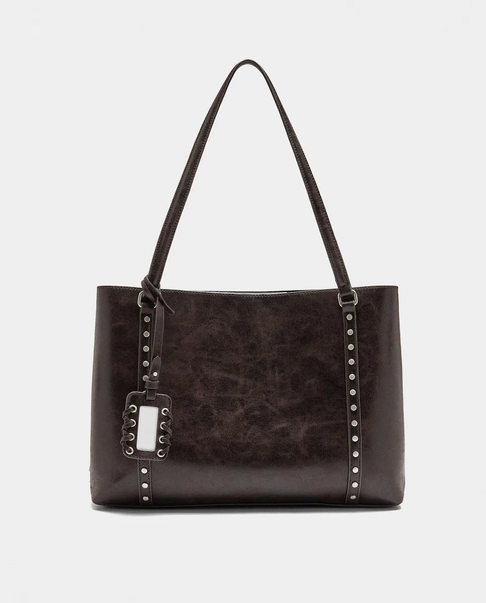 

Женская сумка-портфель для ноутбука 13 дюймов с заклепками и магнитной застежкой, гладкая Parfois, темно-коричневый