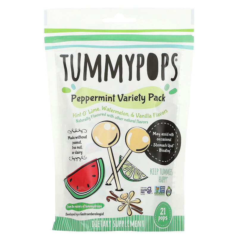 

Tummydrops, Набор с перечной мятой, лайм, арбуз и ваниль, 21 шт.