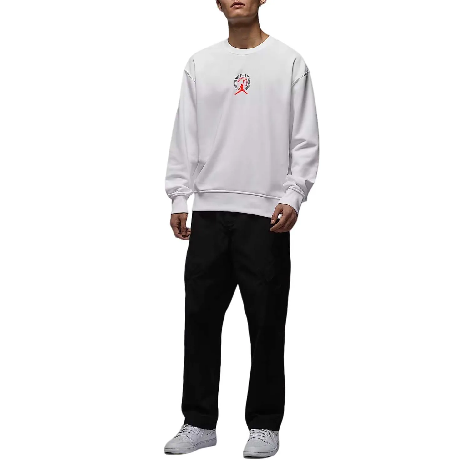 Jordan Толстовка Brooklyn Fleece мужская белая/инфракрасный красный 23 с круглым вырезом — фото 4