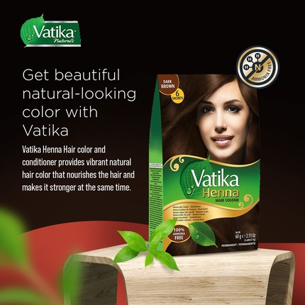Краска для волос Vatika Henna - краска для волос и кондиционер на основе хны 6 пакетиков по 10 г темно-коричневый Dabur — фото 2