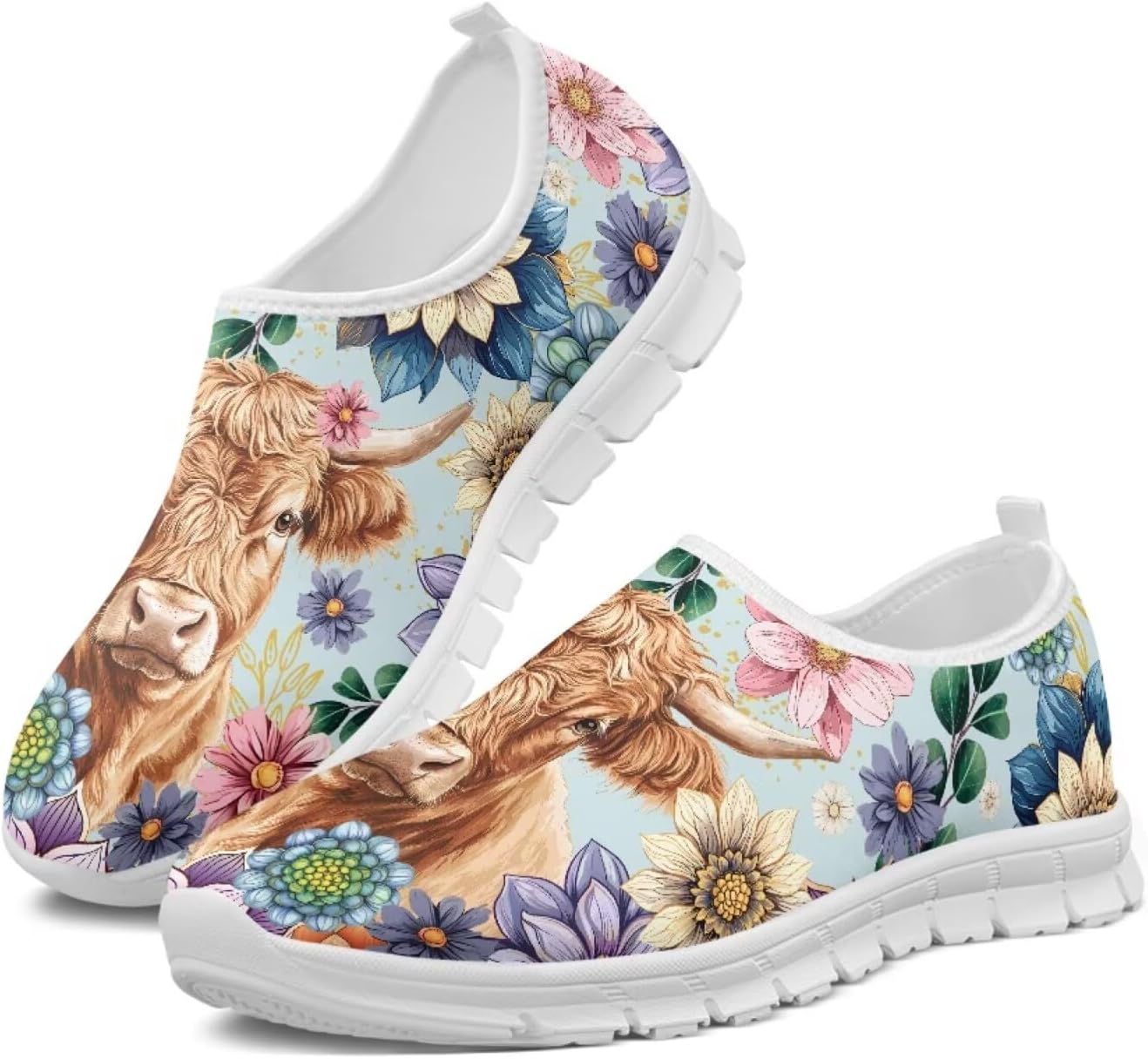 

Женские кроссовки Glomenade с принтом с животных и племенных мотивов, мужские дышащие кроссовки из сетки, носочные кроссовки, модные слипоны, противоскользящие теннисные кроссовки, Mandala Highland Cow