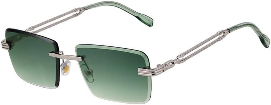 

Классические прямоугольные солнцезащитные очки без оправы для мужчин, роскошные модные солнцезащитные очки в маленькой оправе для панк-стиля, дорожные очки с защитой от УФ-излучения UV400, SUN1369 Generic, C4silvergreen