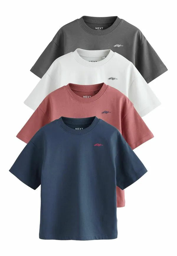 Футболка с коротким рукавом, логотипом на груди, графический принт (4 шт.) Next, Navy Grey Berry
