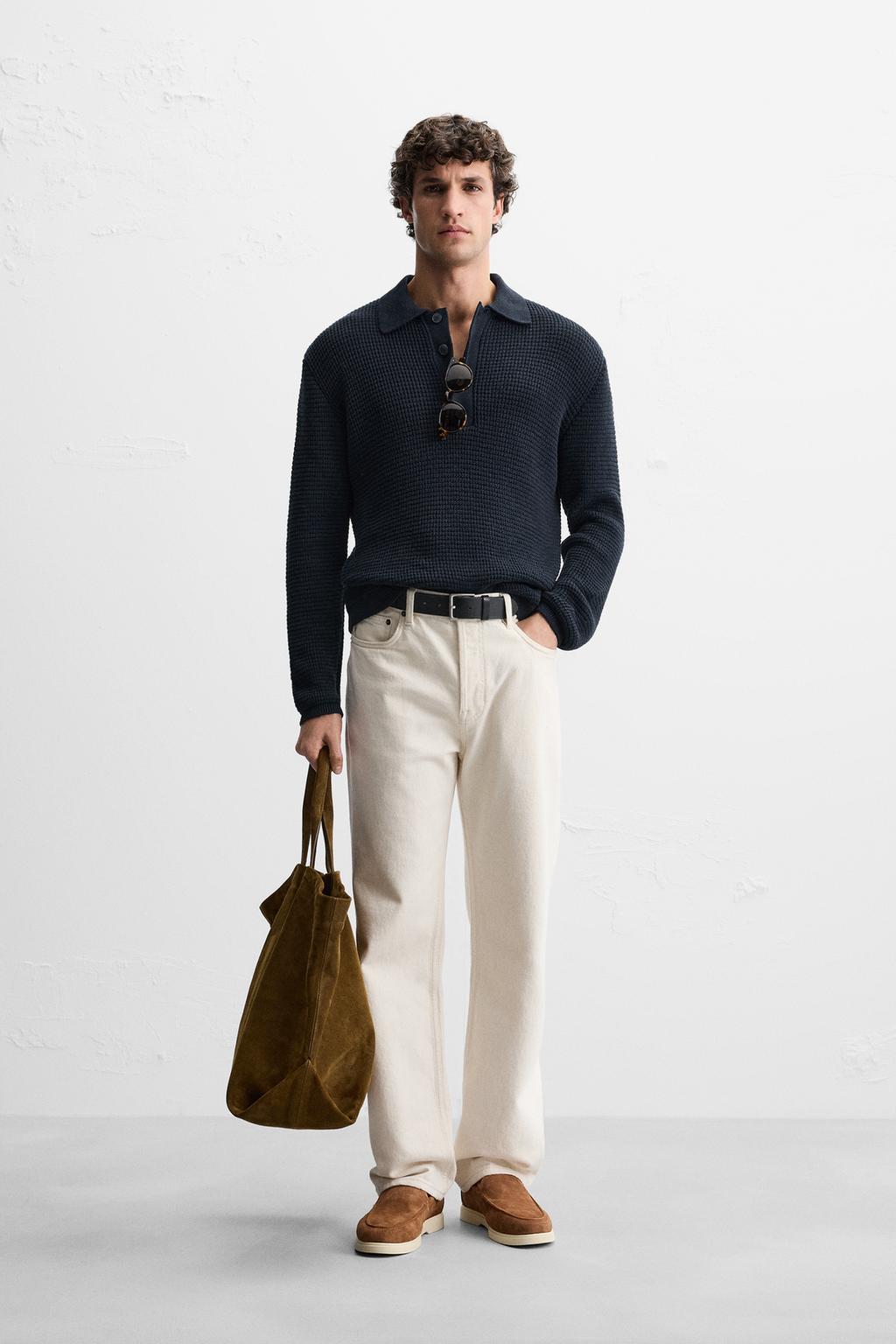 

Рубашка поло изнаночной вязки ZARA, цвет Dark navy
