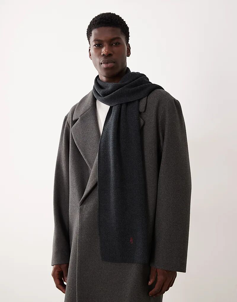 

Вязаный шарф из мериносовой шерсти с логотипом Polo Ralph Lauren в угольно-сером меланжевом цвете