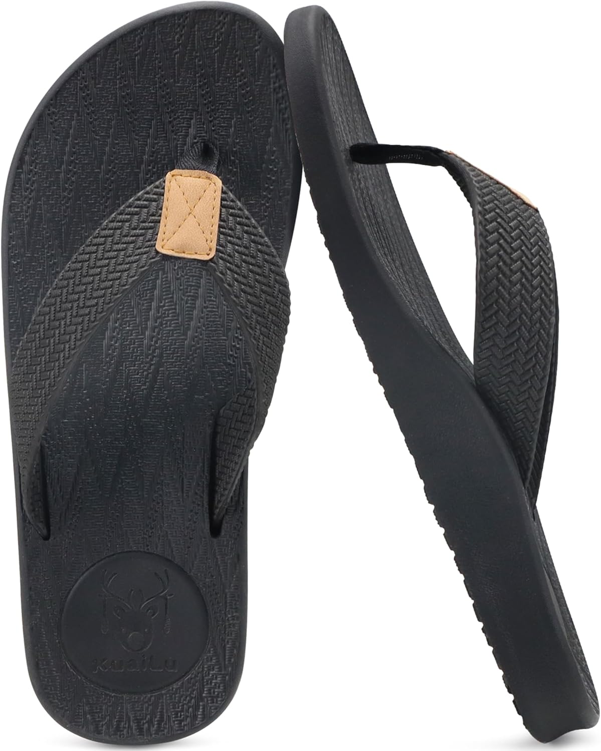 

Мужские сланцы KuaiLu с поддержкой свода стопы, удобные летние пляжные шлепанцы, сандалии на тонкой подошве с йога-пеной, тапочки без застежек, черный