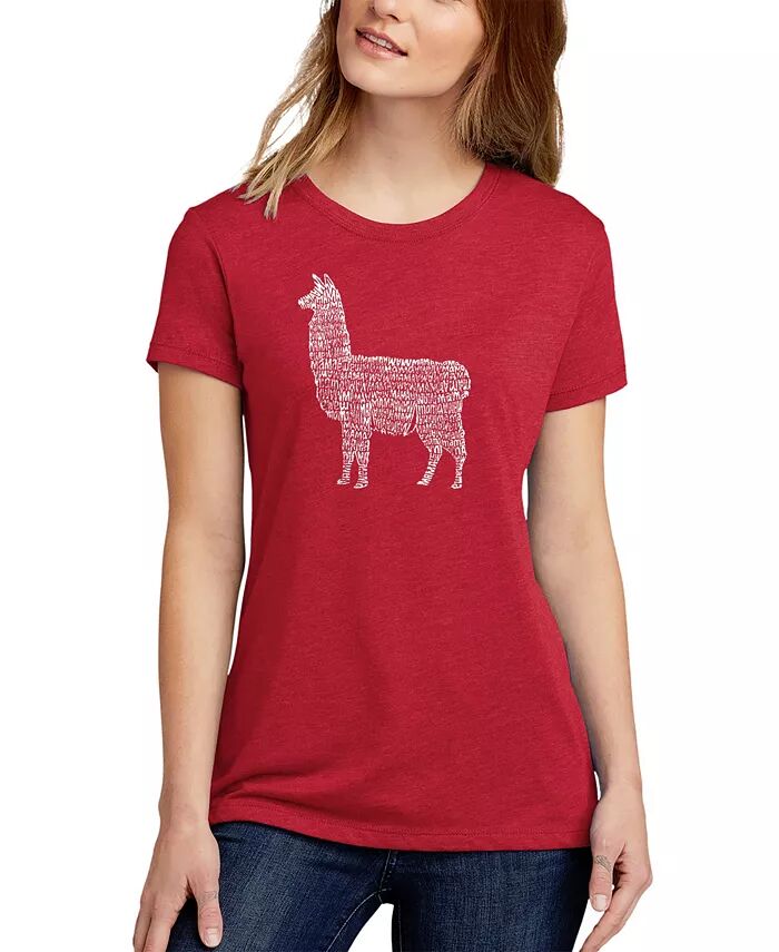 

Женская футболка премиум-класса Llama Mama Word Art LA Pop Art, красный