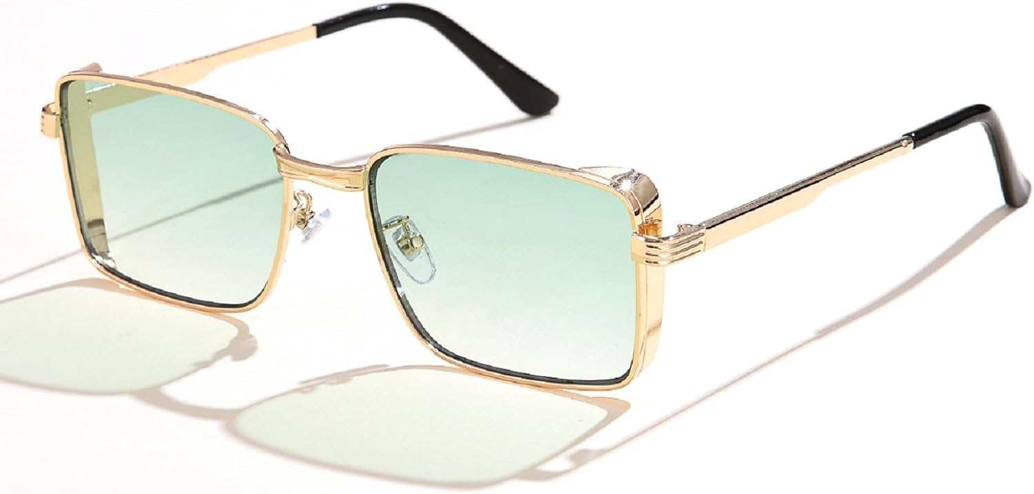 

Классические квадратные панк-солнцезащитные очки класса люкс для мужчин и женщин, ретро прямоугольные панк-очки в металлической оправе, солнцезащитные очки UV400 mincl, Green